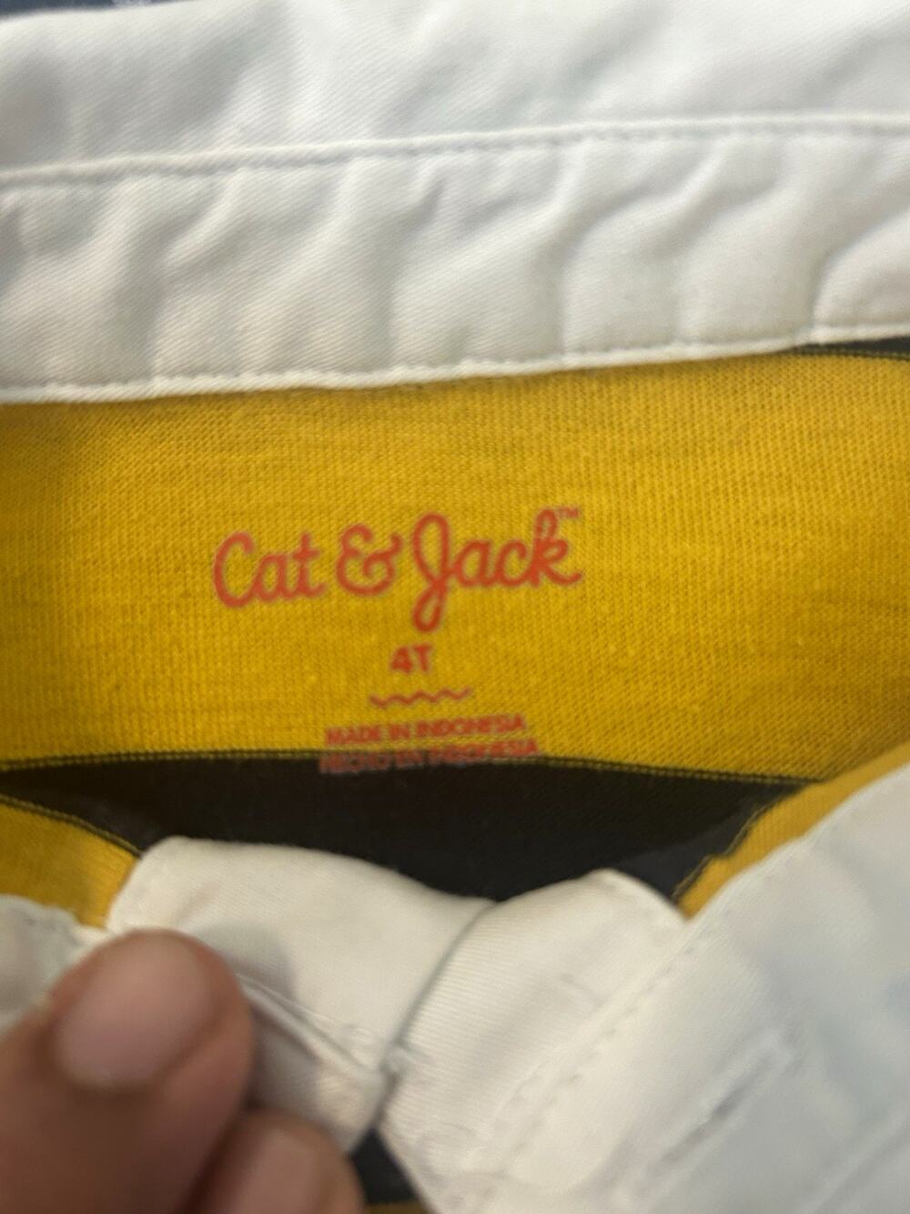 Cat & Jack Boys 4T Long Sleeve Striped Rugby Polo Shirt Yellow/Navy White